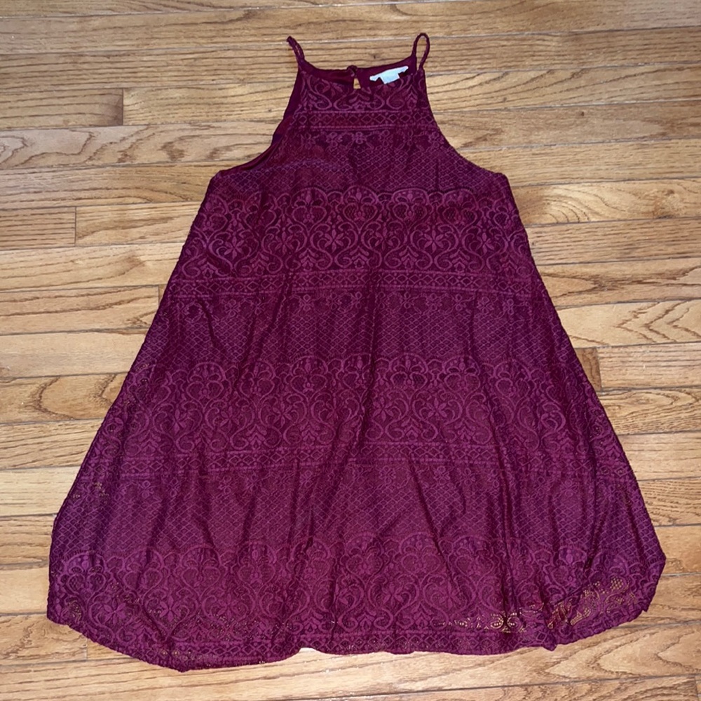 Maroon lace halter top dress